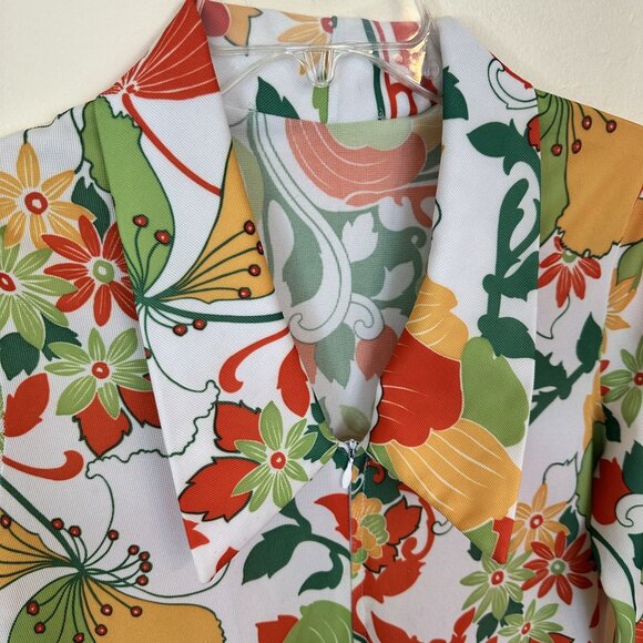 House Dress MuMu Maxi 1970 Pockets Groovy Poly Vintage Floral Print Long Sleeve - Picture 5 of 12